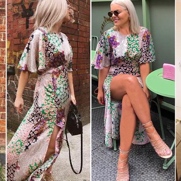 Floral Midi Dress with Open Back and slits - Picture 1 of 11